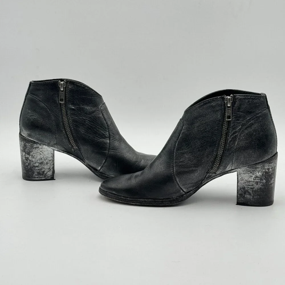 FRYE Womens 7.5 Metallic Black Leather Nora Ankle Boots Cowgirl Giddy Up Booties